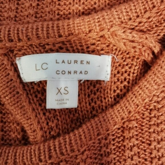 Lauren Conrad Scoop Neck Sweater Crochet Trim Burnt Orange - Sz XS - Picture 5 of 6